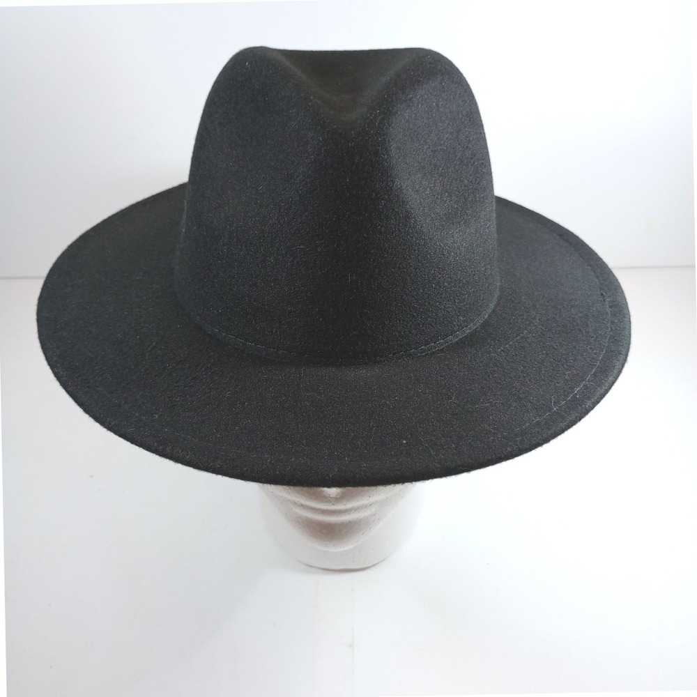 Mens Black Fedora Hat Wide Brim One Size Cotton Blend Classic Unisex Boho Style